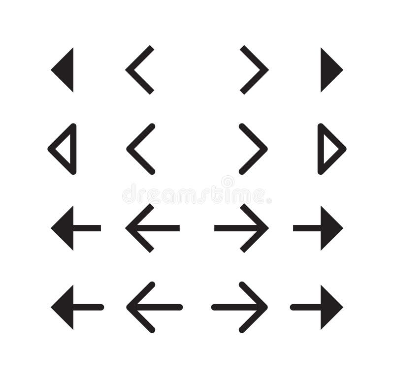 Arrow button icon collection. Menu navigation pointer symbol set. Next indicator sign. Simple flat shape direction logo. royalty free illustration