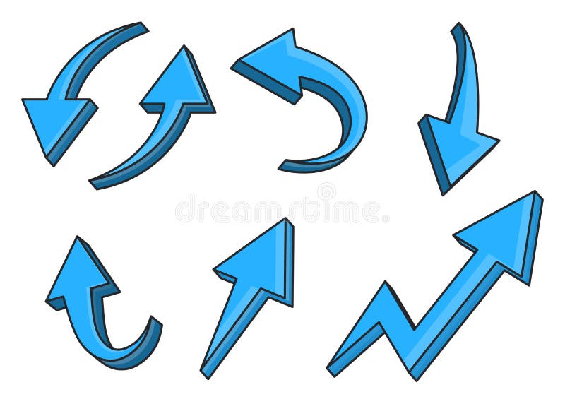 Arrow 3d set, line art vector illustration