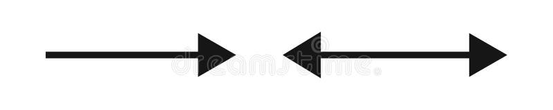 Arrow and double arrow icons. Next or look here symbols. Black horizontal pointer, direction or location, reverse or stock illustration