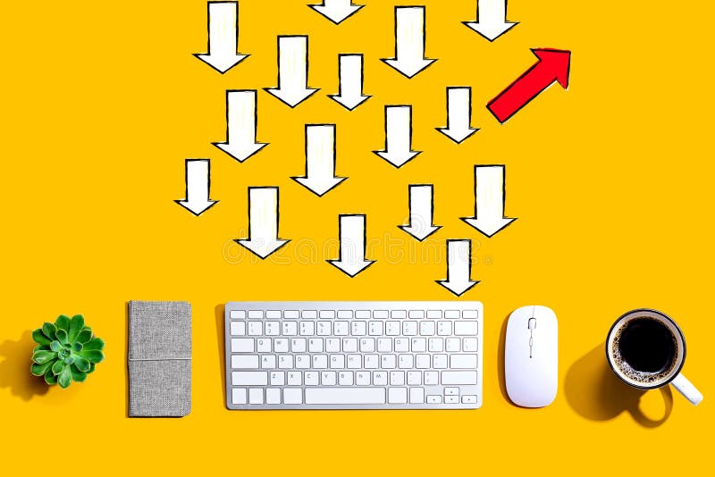Arrow going in a different direction with a computer keyboard stock illustration