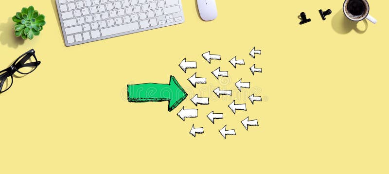Arrow going in the opposite direction with a computer keyboard stock illustration
