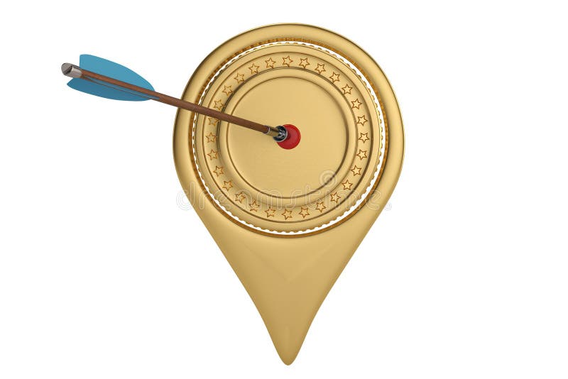 Arrow on Gold Pin Icon.3D Illustration. Stock Illustration