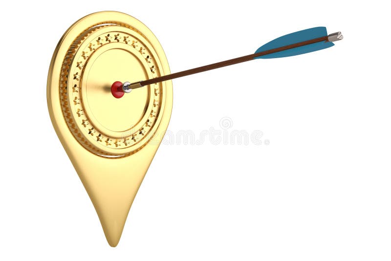 Arrow on Gold Pin Icon.3D Illustration. Stock Illustration