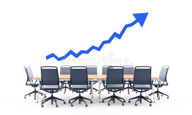 Arrow graph chart over a conference table royalty free stock photography Arrow graph chart over a conference table royalty free stock photography