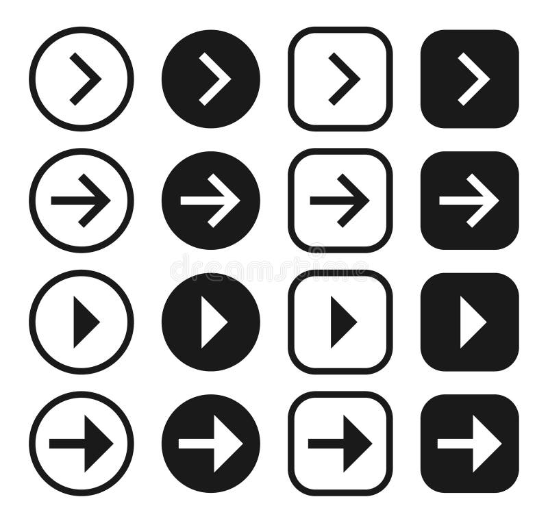 Arrow vector icon set. Direction control button. Menu navigation pointer symbol. Web interface and application indicator sign. vector illustration
