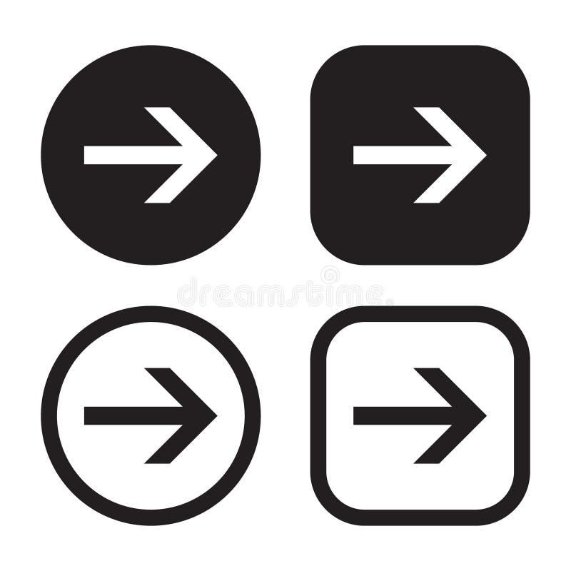 Arrow icon set. Direction control button. Menu navigation pointer symbol. Web interface and application next indicator sign. royalty free illustration