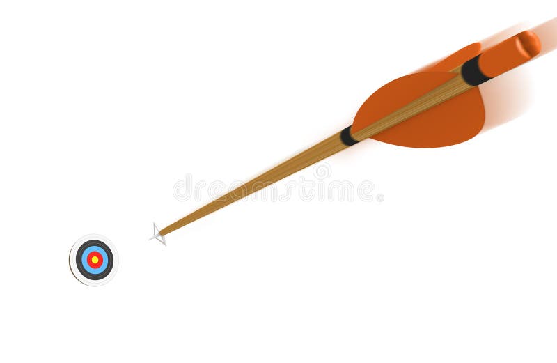 Arrow with motion blur flying toward an archery target at high speed, 3D rendering vector illustration Arrow with motion blur flying toward an archery target at high speed, 3D rendering vector illustration