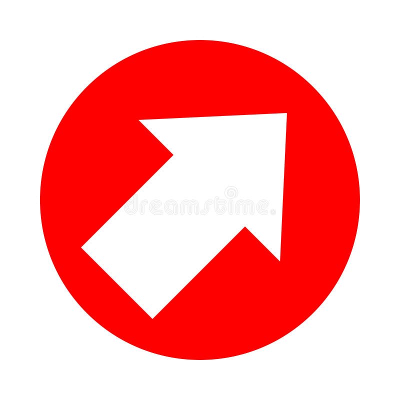 Arrow Pointing Right Up in Circle Red for Icon Flat Isolated on White