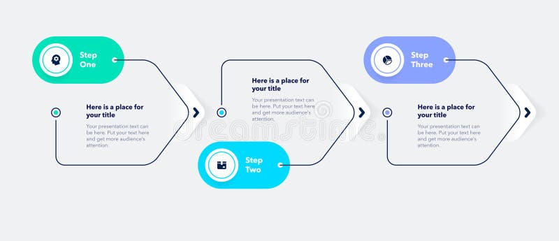 Arrow process flow template with three colorful steps and a place for your text royalty free illustration