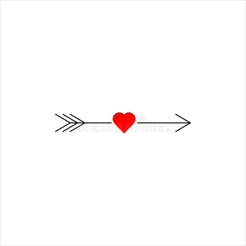 Arrow with red heart in the middle, design element for Valentine`s day and wedding, vector illustration