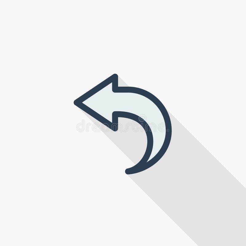 Arrow reload, back, backward, thin line flat color icon. Linear vector symbol. Colorful long shadow design. royalty free illustration