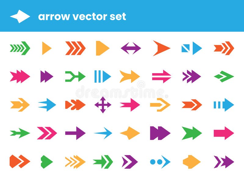 Arrow stickers. Pointer icons. Simple round button. Modern web forward symbols. UI app cursor. Navigation pin. Straight vector illustration