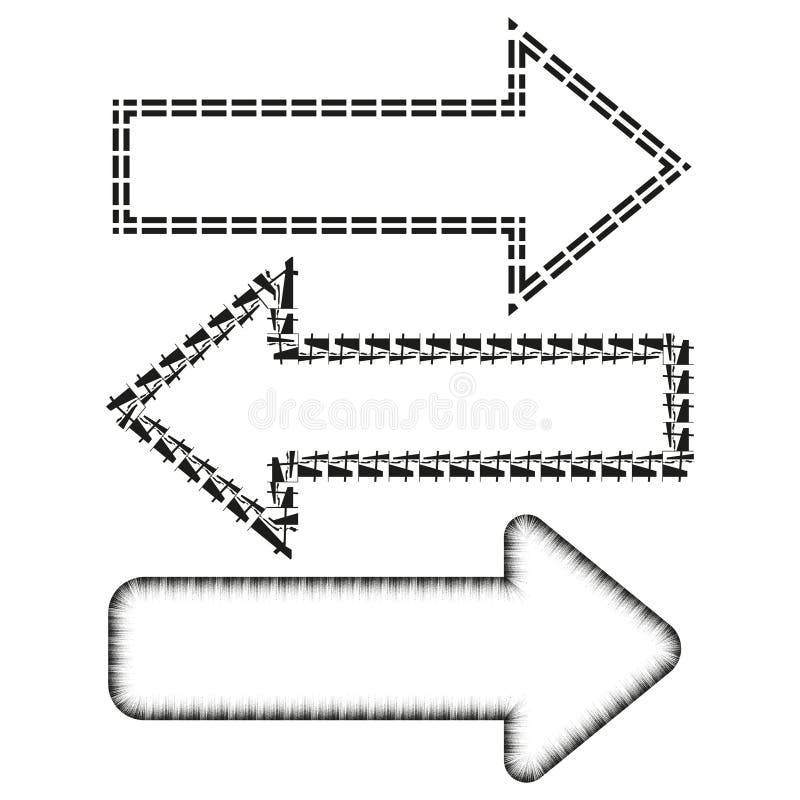 Arrow symbol icons. Directional vector shapes. Bold outline arrows. Navigation pointer set. vector illustration