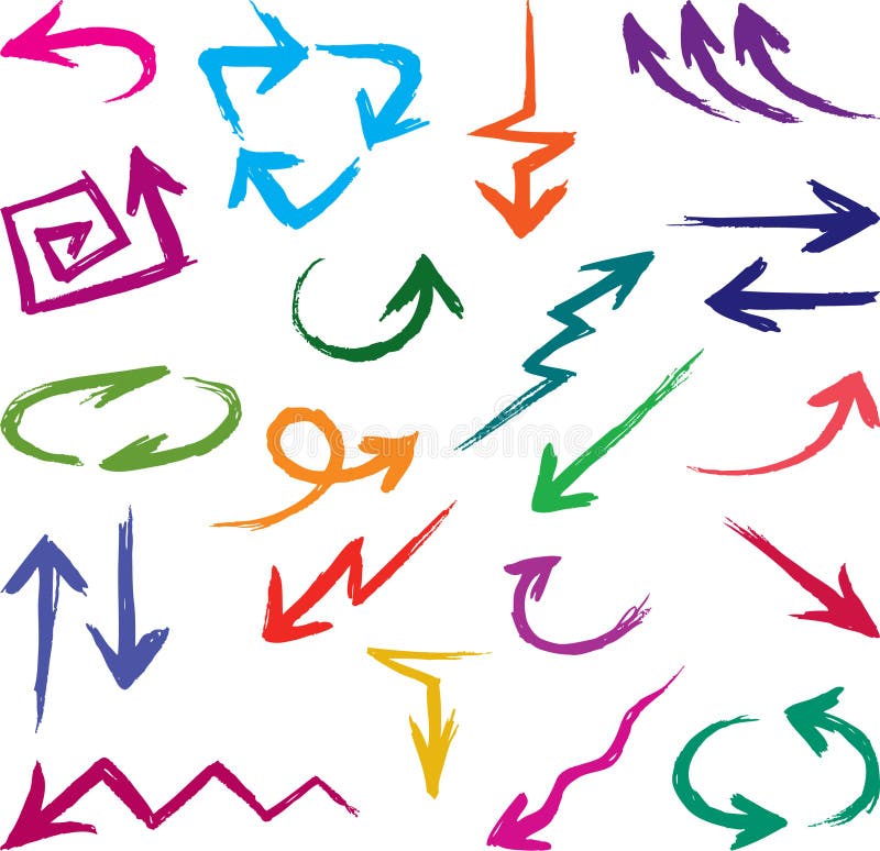 The vector drawing of a various hand drawn arrows. Up down arrows isolated vectors