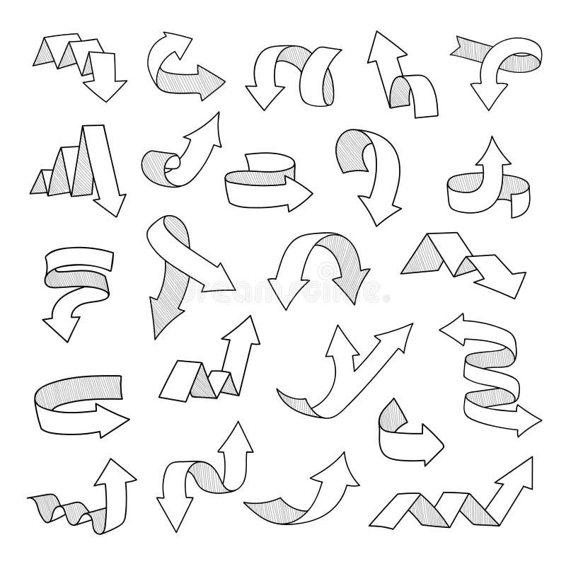 Arrows. Left and right, up and down, increase and decrease. Pencil sketch. Vector illustration. Decrease grow vectors