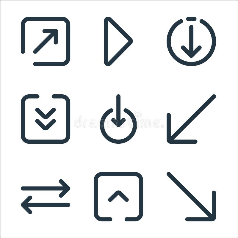Arrows line icons. linear set. quality vector line set such as diagonal arrow, up arrow, switch, diagonal arrow, down down down vector illustration