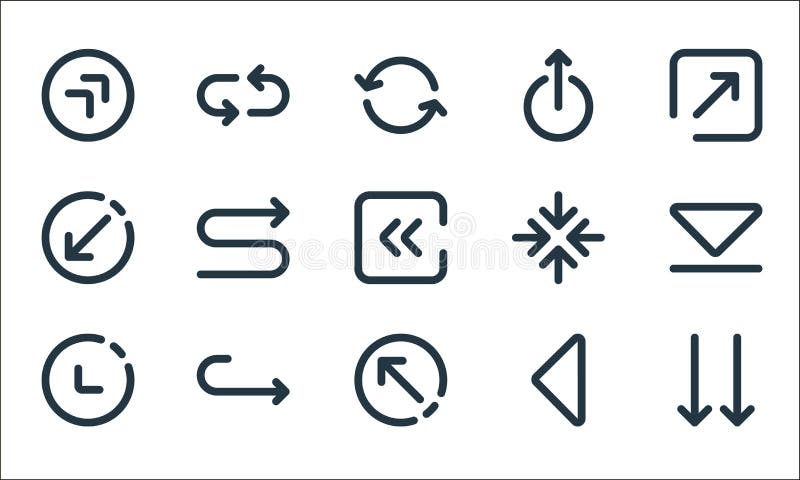 Arrows line icons. linear set. quality vector line set such as down arrow, diagonal arrow, diagonal arrow, left return, diagonal vector illustration