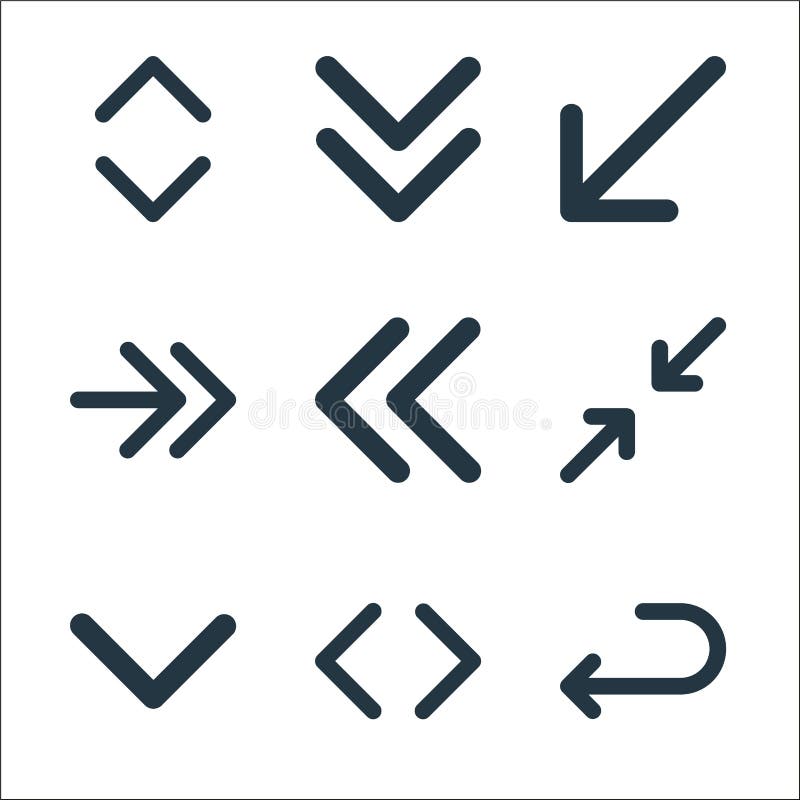 Arrows line icons. linear set. quality vector line set such as left, scroll, down, arrows, left, right, left down, down royalty free illustration