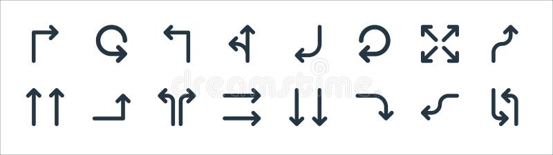 Arrows line icons. linear set. quality vector line set such as reload, turn, turn right, arrow up, expand, turn left, left royalty free illustration
