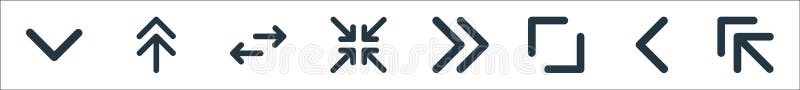 Arrows line icons. linear set. quality vector line set such as turn left, left, resize, right, minimize, left and right, up arrow stock illustration