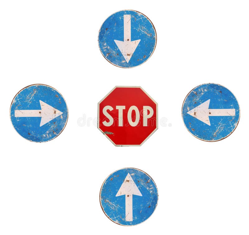 Arrows and stop (road signs)