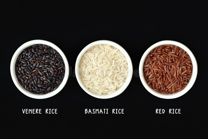 Arroz De Venere, Arroz Rojo Y Arroz Basmati Foto de archivo Imagen de