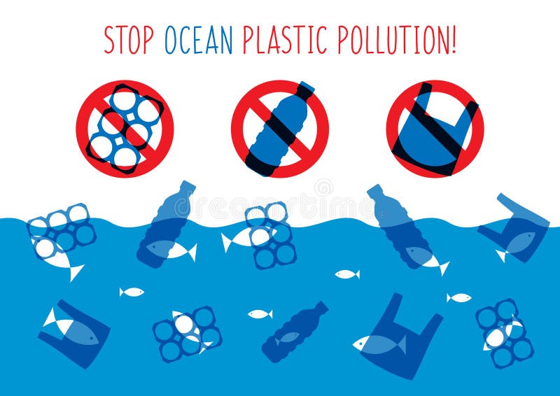 Arrêtez l'illustration en plastique de vecteur de pollution d'océan illustration stock Arrêtez l'illustration en plastique de vecteur de pollution d'océan illustration stock