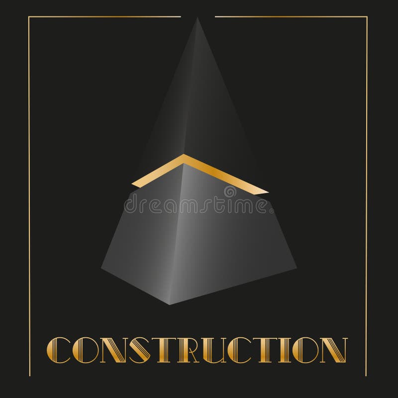 Art abstract 3d logo in the form of a black cut pyramid with art deco gold stock illustration