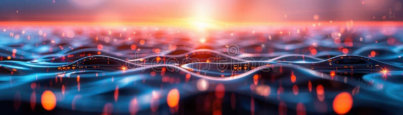 Art abstrait coucher de soleil éclatant avec architecture lumineuse et luminosité rayonnante inspirée par la beauté de la nature e illustration stock
