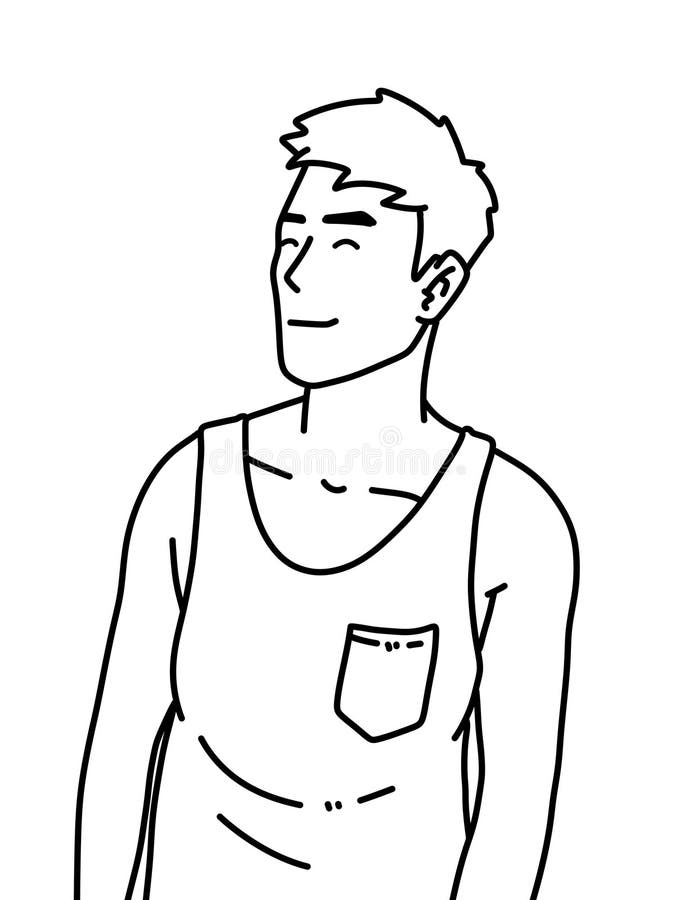 Black and White of Cute Man Cartoon for Coloring Stock Illustration