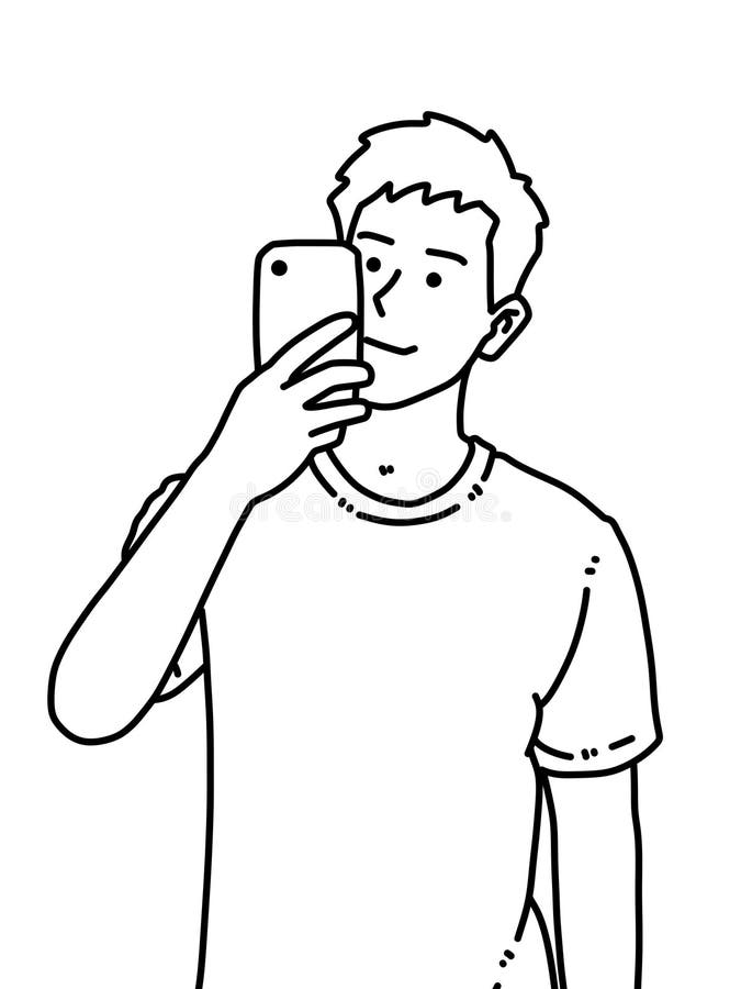 Black and White of Cute Man Cartoon for Coloring Stock Illustration