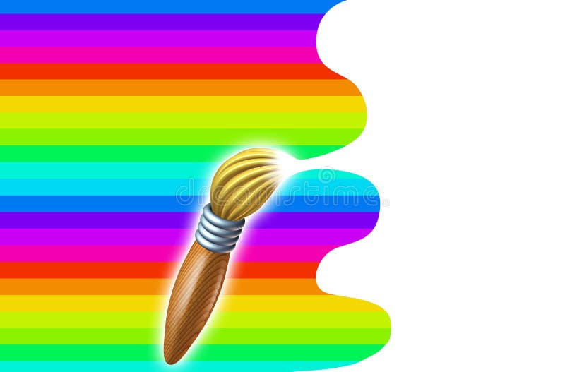Art Brush with Rainbow and White Paint Swirl Stock Illustration