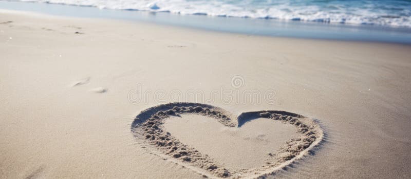 A heart is artfully drawn in the sand on a beach, shaped by the wind waves and liquid font. The intricate circle and smile add to its beauty AI generated. A heart is artfully drawn in the sand on a beach, shaped by the wind waves and liquid font. The intricate circle and smile add to its beauty AI generated