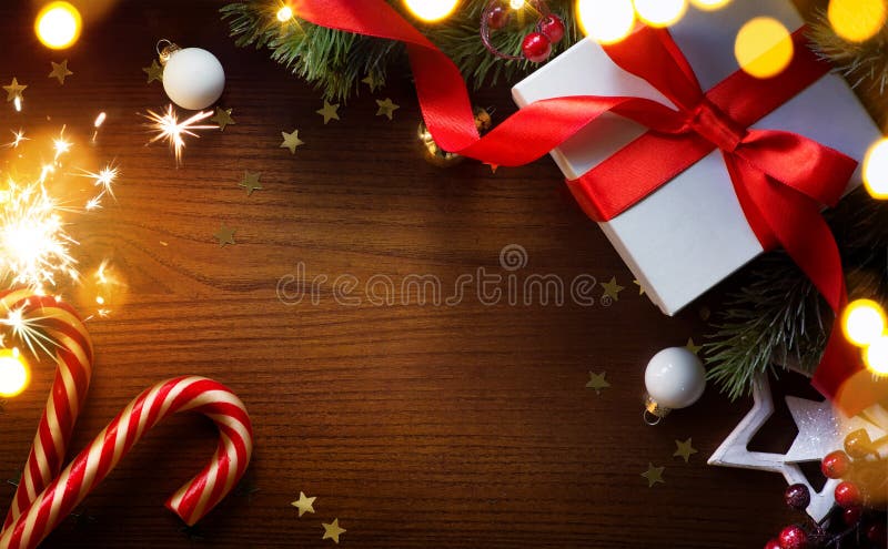 Art Christmas-van de boomdecoratie en vakantie giften; vrolijke Christma stock foto Art Christmas-van de boomdecoratie en vakantie giften; vrolijke Christma stock foto