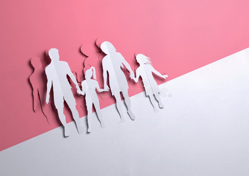 Art de papier - famille heureuse tenant des mains illustration stock Art de papier - famille heureuse tenant des mains illustration stock