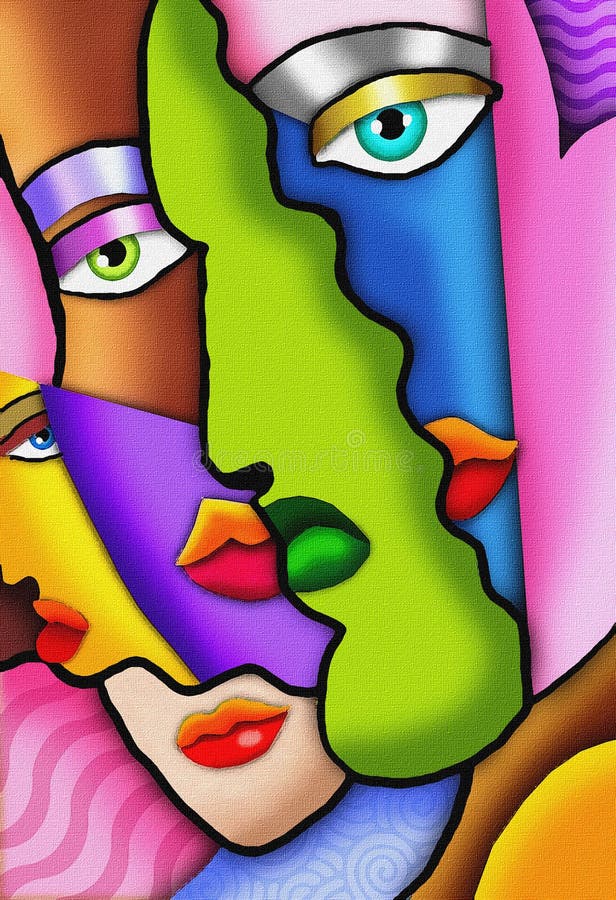 Art deco abstract faces. An abstract painting of female faces stock illustration