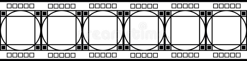 Art deco architecture inspired decorative grid vector seamless border. Monochrome banner with intertwined circles and royalty free illustration