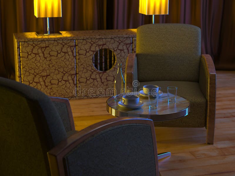 Art Deco Asia Interior stock illustration