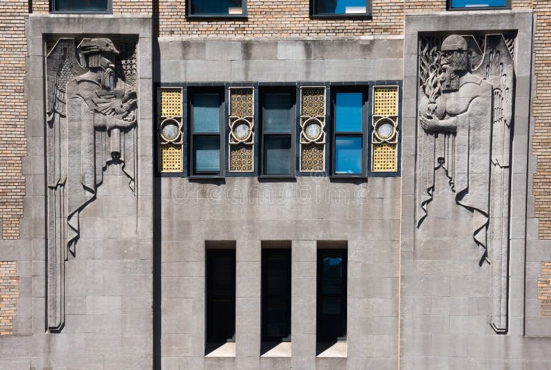 The Art Deco style of sculpture on this exterior wall building on lexington Avenue in Manhattan. The Art Deco style of sculpture on this exterior wall building on lexington Avenue in Manhattan.