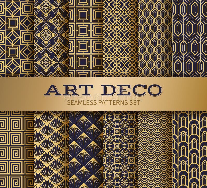 art deco deseniuje bezszwowego Luksusowa geometryczna nouveau tapeta, elegancki klasyczny retro ornament Wektorowy z?oty abstrakt