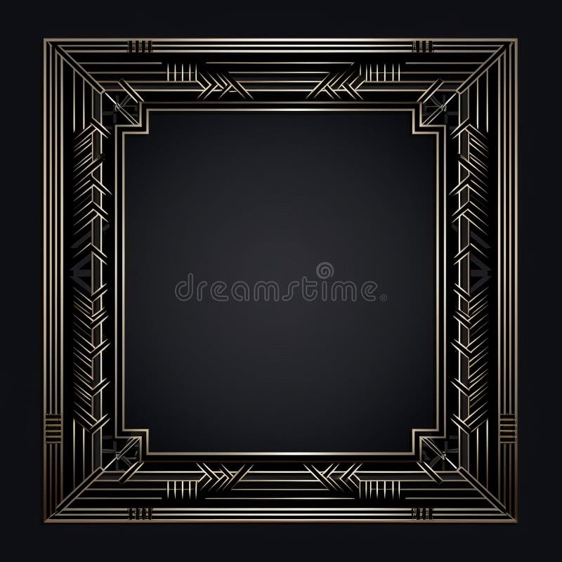 An Art Deco Gold Frame on a Black Background Stock Illustration