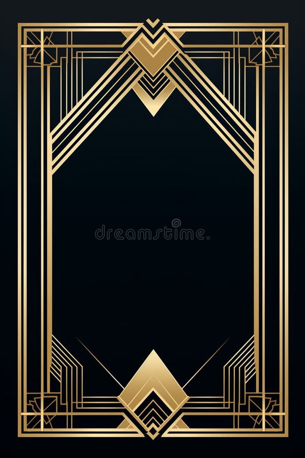 An Art Deco Gold Frame on a Black Background Stock Illustration