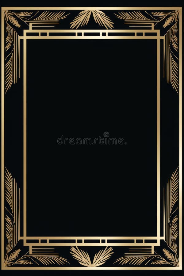 Art Deco Gold Frame on Black Background Stock Illustration