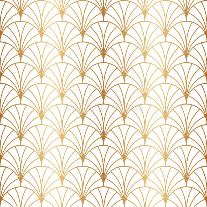 Art deco gold seamless pattern. Repeated golden fan patern. Abstract nouveau background prints design. Repeating geometric lattice stock illustration
