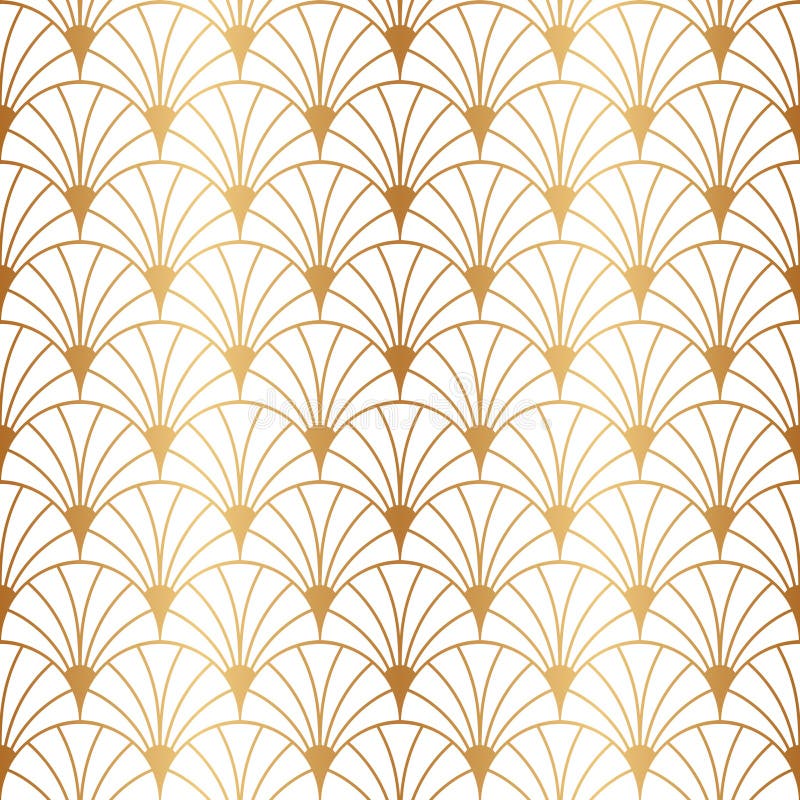 Art deco gold seamless pattern. Repeated golden fan patern. Abstract nouveau background prints design. Repeating geometric lattice royalty free illustration