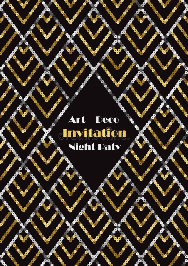 Art Deco Golden Sequin A4 Template. Gatsby Luxury Retro Cover stock illustration Art Deco Golden Sequin A4 Template. Gatsby Luxury Retro Cover stock illustration