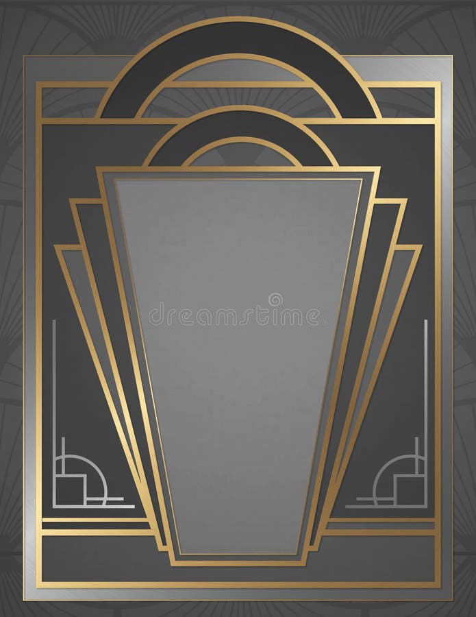 Art Deco-inbjudan Flyer Poster Art Elegant Gold Silver royaltyfri illustrationer