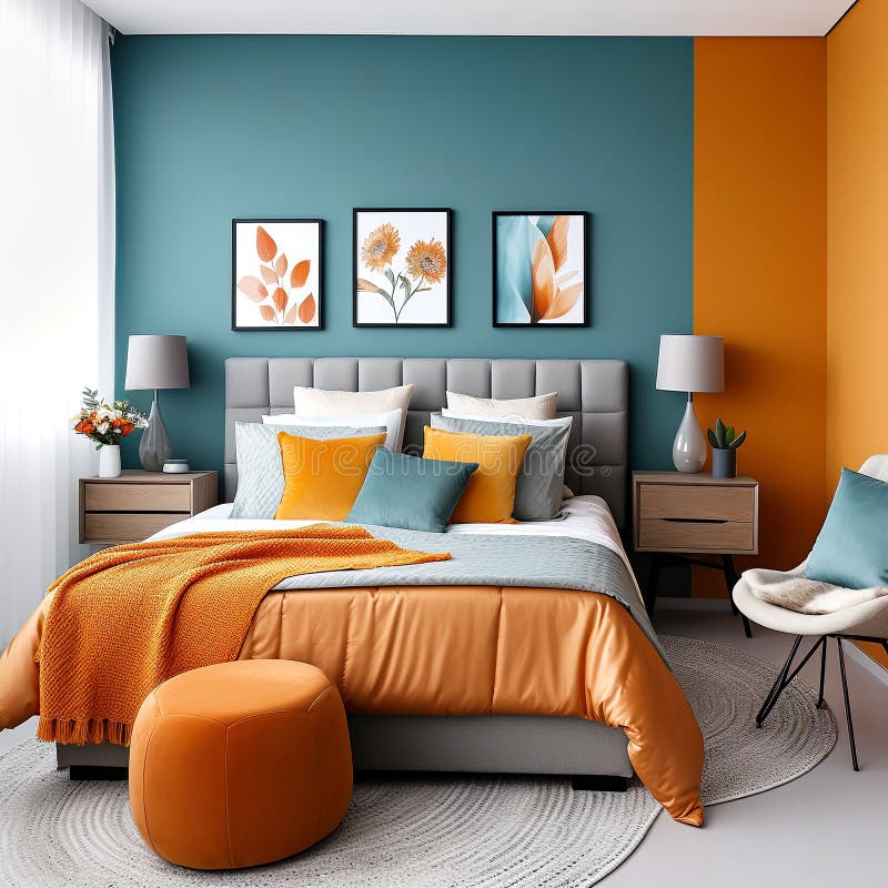 Art Deco Interior Design of Modern Bedroom. AI Stock Illustration