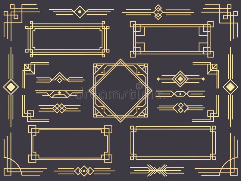 Art Deco kreskowa granica Nowożytne arabskie złoto ramy, dekoracyjne linii granicy i geometryczny złoty etykietki ramy wektorowy
