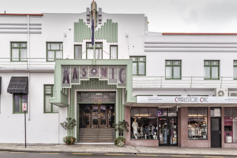 Art Deco Masonic Hotel a Napier, Nuova Zelanda immagine stock libera da diritti Art Deco Masonic Hotel a Napier, Nuova Zelanda immagine stock libera da diritti